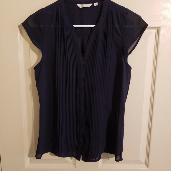 2/$20 Petite Sheer Pleated Cap Sleeve Top - Picture 2 of 12
